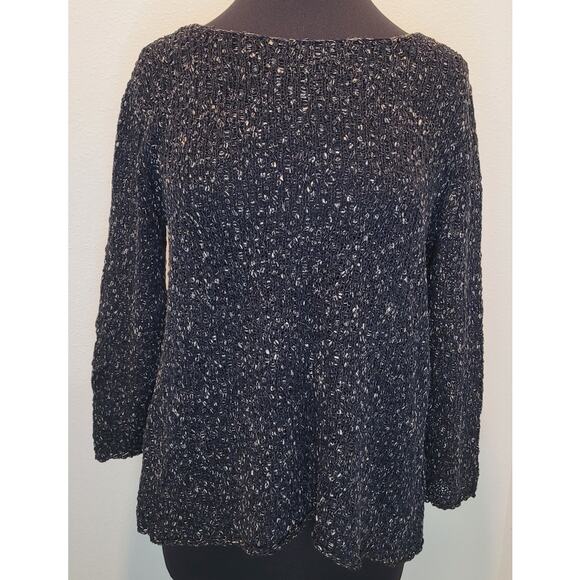 Eileen Fisher Organic Cotton Sweater – Knubby Knit – Black/Brown – Boat Neck – M - Picture 1 of 8